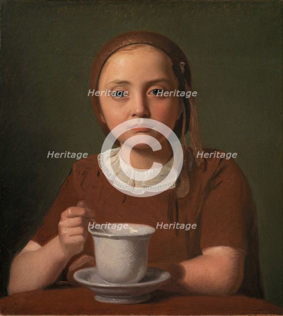 Little Girl, Elise Købke, with a Cup in front of her, 1850. Creator: Hansen, Constantin (1804-1880).