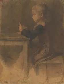 Little girl knitting, 1892. Creator: Jozef Hanula