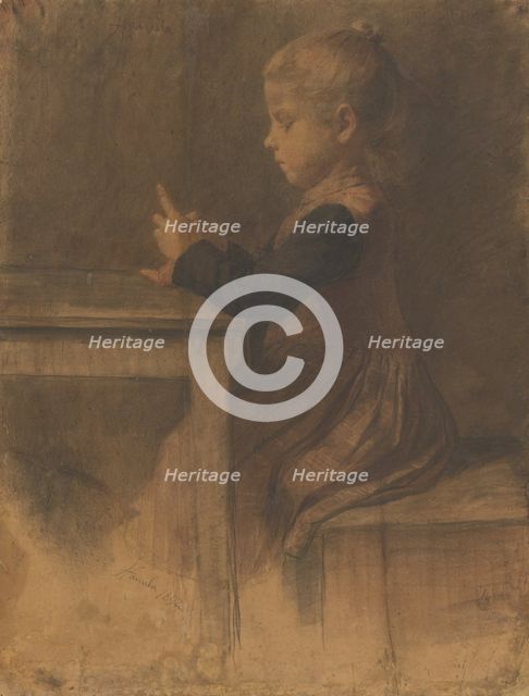 Little girl knitting, 1892. Creator: Jozef Hanula.