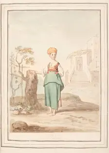 Little Girl of Procida, leaf from A Collection of Dresses by David Allan Mostly from Nature 1776. Creator: David Allan