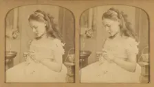 Little girl sewing, 1855-1865. Creator: F. Grau