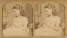 Little girl sewing, 1855-1865. Creator: F. Grau