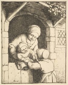 Little Girl Playing with a Baby in its Mother's Arms, 1610-85. Creator: Adriaen van Ostade