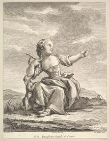 Little girl playing with a dog, from Deuxième Livre de Figures d'après les porcelain..., after 1757. Creator: Pierre Francois Tardieu