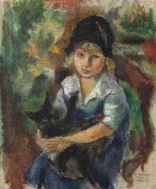 Little Girl with a Cat (Portrait of Ruth Wood-Gaylor), 1917. Creator: Pascin, Jules (1885-1930)