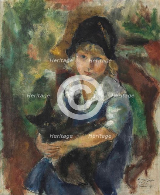 Little Girl with a Cat (Portrait of Ruth Wood-Gaylor), 1917. Creator: Pascin, Jules (1885-1930).