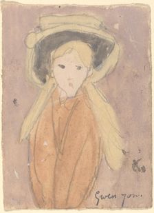 Little Girl with a Large Hat, probably 1915/1920. Creator: Gwendolen Mary John