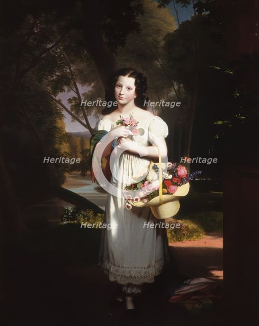 Little Girl with Flowers (Amelia Palmer), ca. 1830. Creator: Charles Cromwell Ingham.