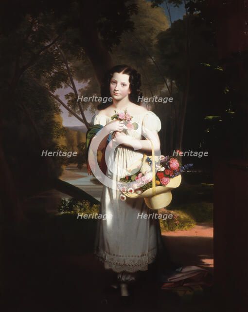 Little Girl with Flowers (Amelia Palmer), ca. 1830. Creator: Charles Cromwell Ingham.