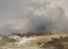 Littlehampton Pier on the Sussex Coast, about 1842. Creator: James Baker Pyne