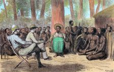 Liutenant Verney Lovett Cameron's reception by Katende, 19th century. Creator: Unknown