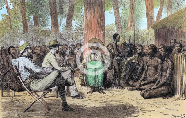 Liutenant Verney Lovett Cameron's reception by Katende, 19th century. Artist: Unknown