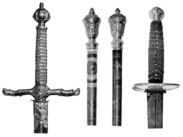Liverpool's swords and wooden staves, 1910. Artist: Unknown