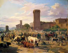 Livestock Market in L'Arbresle France, mid-late 19th century. Artist: JB Louis Guy