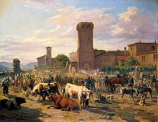 Livestock Market in L'Arbresle France, mid-late 19th century. Artist: JB Louis Guy