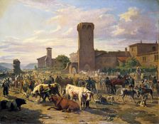 Livestock Market in L'Arbresle France, mid-late 19th century. Artist: JB Louis Guy