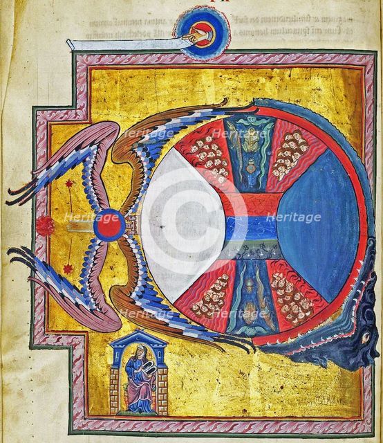 Living, Dying and Purgatory. (Vision from Liber Divinorum Operum), ca 1220-1230.