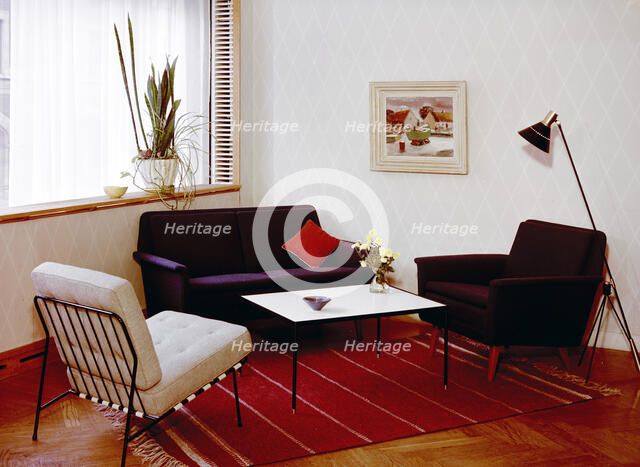 Living room in an ordinary Swedish flat, 1950s Artist: Göran Algård