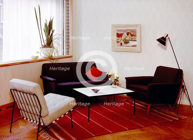 Living room in an ordinary Swedish flat, 1950s Creator: Göran Algård.