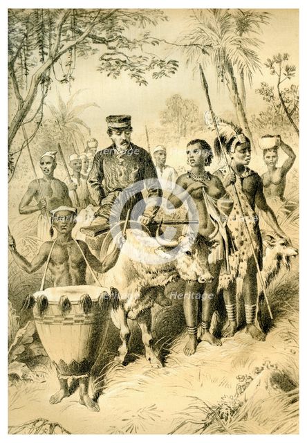 'Livingstone Weak from Fever Escorted to Shinte's Town', c1854 (1883). Artist: Unknown