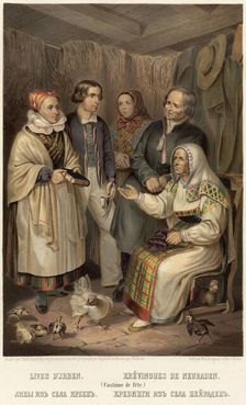 Livonians from the village of Irbene. Crevings from the village of Neiraden, 1862. Creator: Karlis Huns