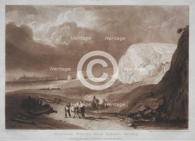 Liber Studiorum: Martello Towers, near Bexhill, Sussex. Creator: Joseph Mallord William Turner (British, 1775-1851).