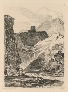 Liber Studiorum: Plate 12, Dolbadern Castle, Llanberris Lake, North Wales, 1838. Creator: John Sell Cotman (British, 1782-1842)
