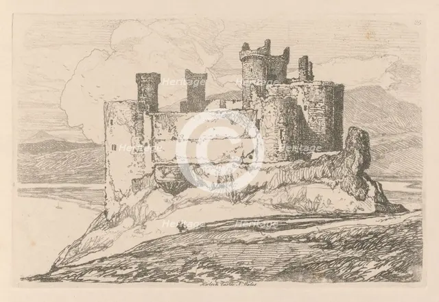 Liber Studiorum: Plate 25, Harlech Castle, N. Wales, 1838. Creator: John Sell Cotman (British, 1782-1842).