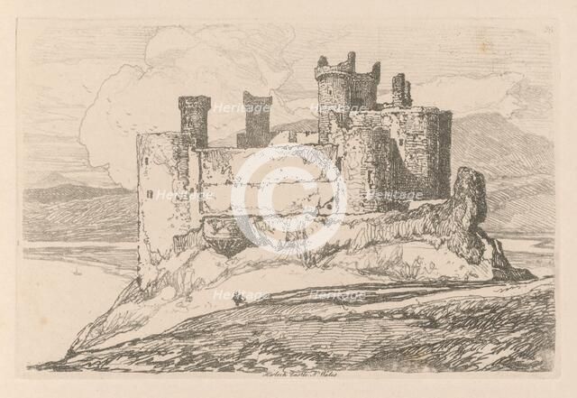 Liber Studiorum: Plate 25, Harlech Castle, N. Wales, 1838. Creator: John Sell Cotman (British, 1782-1842).