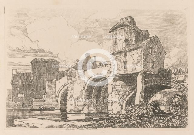 Liber Studiorum: Plate 26, Monnow Bridge, Monmouthshire, 1838. Creator: John Sell Cotman (British, 1782-1842).