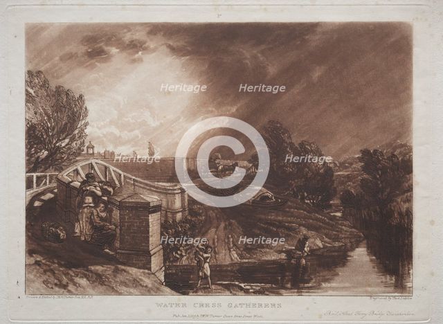 Liber Studiorum: Watercress Gatherers, Rails Head, Ferry Bridge, Twickenham. Creator: Joseph Mallord William Turner (British, 1775-1851).