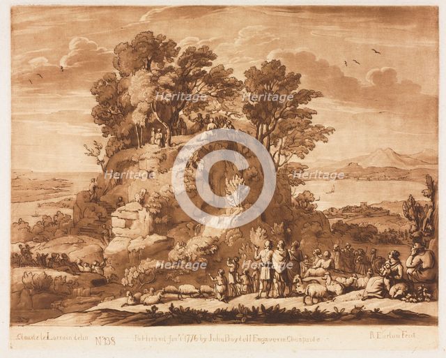 Liber Veritatis: No. 138, A View of the Sea, with Christ Preaching on the Mount..., 1776. Creator: Richard Earlom (British, 1743-1822); John Boydell.