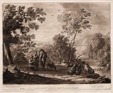 Liber Veritatis: No. 25, A Mountainous and Wooded Landscape with Shepherds..., 1774. Creator: Richard Earlom (British, 1743-1822)