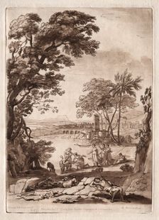 Liber Veritatis: No. 47, A River Scene with the Finding of Moses, 1774. Creator: Richard Earlom (British, 1743-1822)