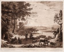 Liber Veritatis: No. 42, A River Landscape with a Shepherd and Shepherdess..., 1774. Creator: Richard Earlom (British, 1743-1822)