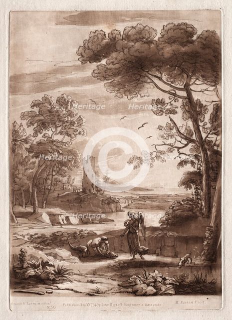 Liber Veritatis: No. 50, A River Scene with Tobias and the Angel, 1774. Creator: Richard Earlom (British, 1743-1822).