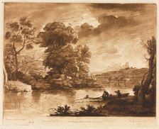 Liber Veritatis: No. 68, A Landscape at Sunset with Fishermen Drawing a Net, 1774. Creator: Richard Earlom (British, 1743-1822); John Boydell