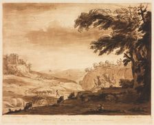 Liber Veritatis: No. 7, An Island Scene of a Mountainous Country with Cattle, 1774. Creator: Richard Earlom (British, 1743-1822); John Boydell