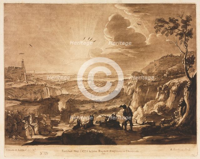 Liber Veritatis: No. 89, View of a Mountainous Extended Country, 1775. Creator: Richard Earlom (British, 1743-1822); John Boydell.