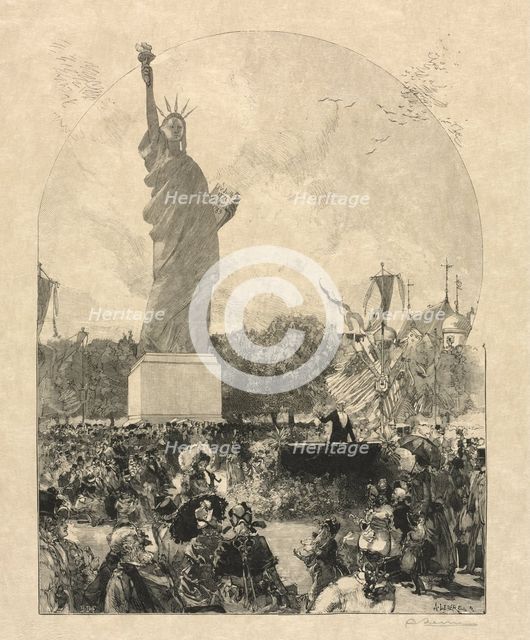 Liberty Enlightening the World, Offered to the City of Paris by the Americans, 1885. Creator: Publiished in Le Monde Illustre, May 30, 1885; Tony Beltrand (French, 1847-1902); Eugène Dété (French), and ; Frédéric Florian (Swiss, 1858-1926).