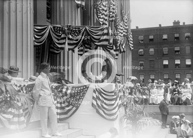 Liberty Loans - Wilson Speaking, Seated: Daniels; Mcadoo; Lansing, 1917. Creator: Harris & Ewing.