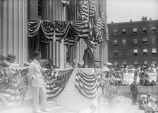 Liberty Loans - Wilson Speaking, Seated: Daniels; Mcadoo; Lansing, 1917. Creator: Harris & Ewing