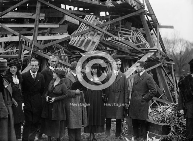 Liberty Loans - Mrs. Mcadoo Lighting Bonfire, 1917. Creator: Harris & Ewing.