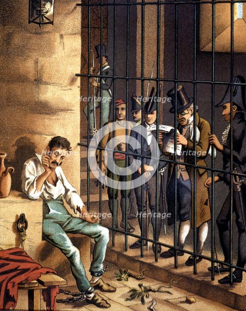 Liberal Triennium,  Juan Martin Diaz 'the Stubborn' in prison while reading his death sentence, 1…