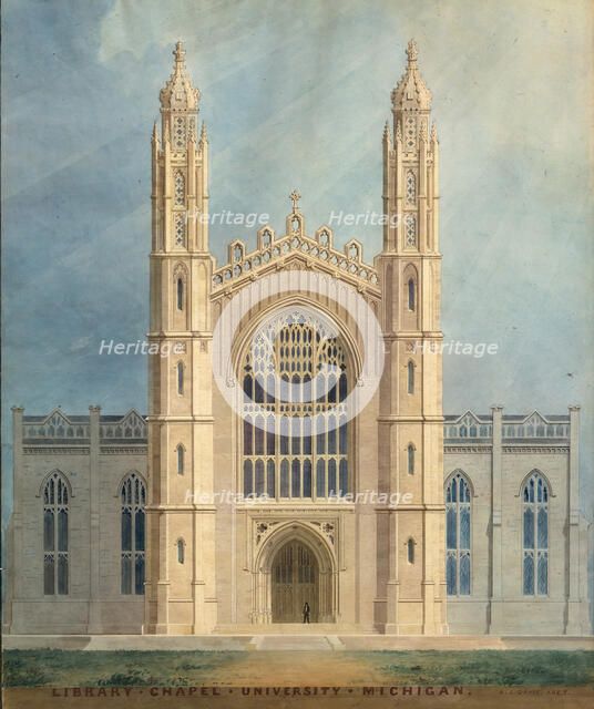 Library and Chapel, University of Michigan, Ann Arbor (front elevation), 1838-39. Creator: Alexander Jackson Davis.