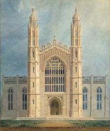 Library and Chapel, University of Michigan, Ann Arbor (front elevation), 1838-39. Creator: Alexander Jackson Davis