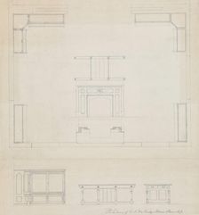 Library for R.A. McCurdy, Morris Plaines, New Jersey, Elevations of Mantel and Furniture, c. 1869. Creator: Peter Bonnett Wight
