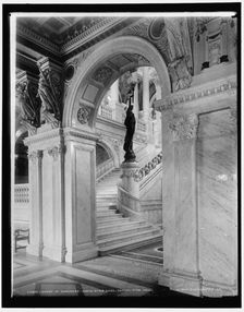 Library of Congress, north stair case, central stair hall, 1900 or 1901. Creator: Unknown