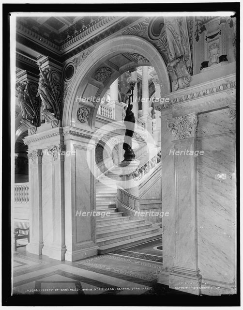 Library of Congress, north stair case, central stair hall, 1900 or 1901. Creator: Unknown.