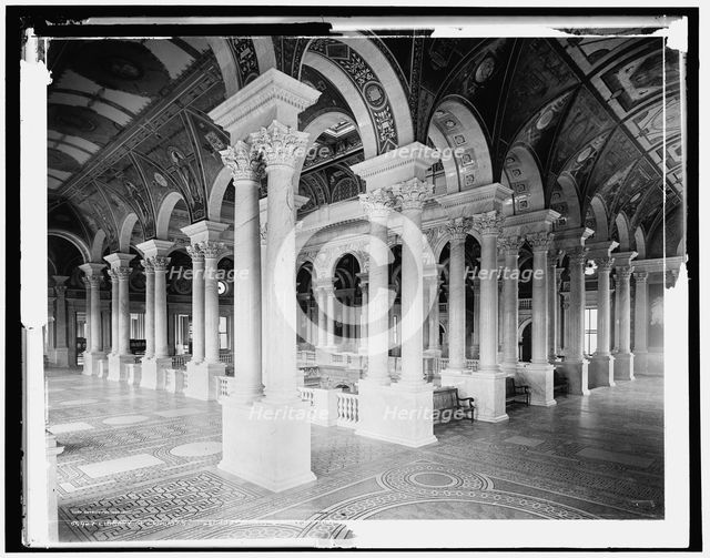 Library of Congress, second story, central stair hall, 1900 or 1901. Creator: Unknown.